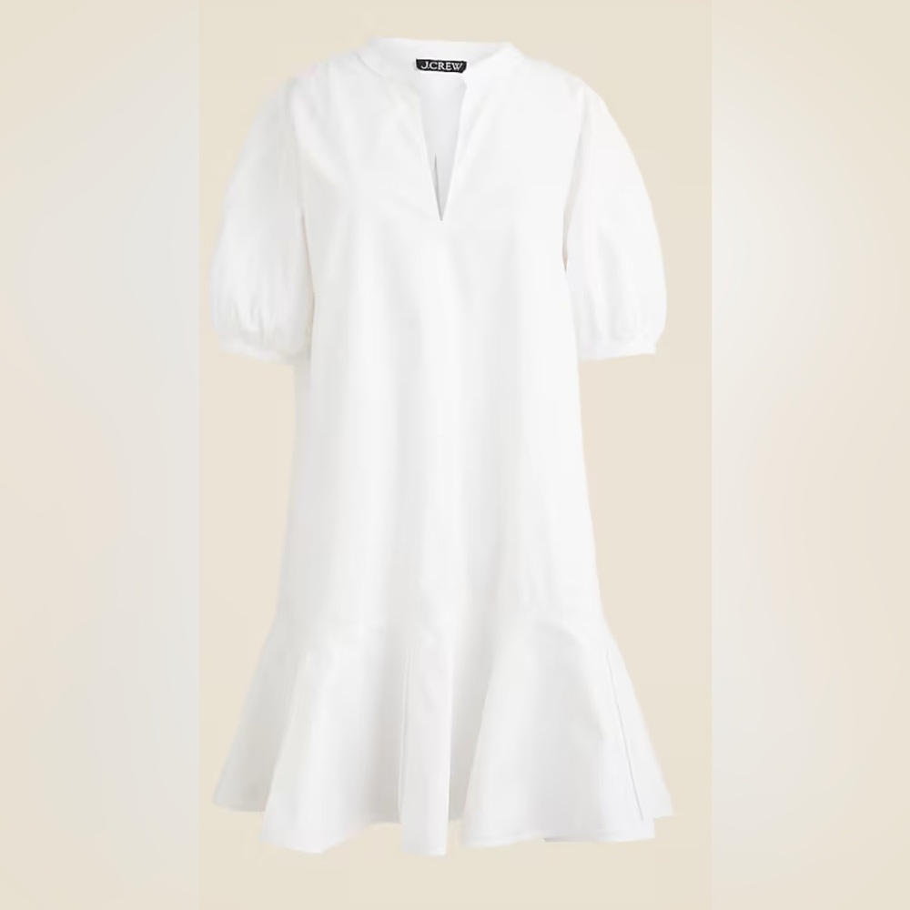J. Crew White Midi Dress with Puff Sleeves